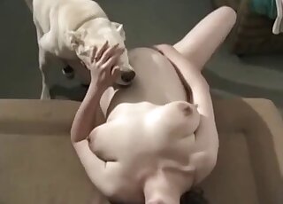 Big bitch arching her back during dog fucking in modified missionary