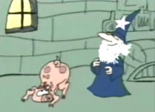 Lonely wizard conjures up a pig so that he can fuck it with passion