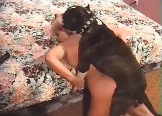 Big tits mature blonde enjoys doggy sex with horny Pit Bull
