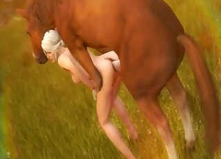 Ciri from the Witcher happily fucks Gerlat's horse after bending over