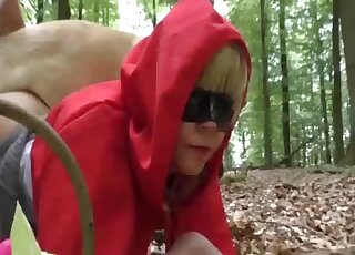 Red Riding thot finds a way to fuck this Big Bad dog in the woods