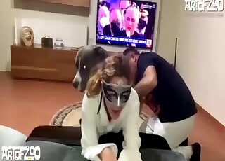 Trimmed pussy zoophile getting rammed by a black dog right here