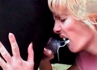 Mature zoophile slut gets a mouthful of cum from a horse and her fuckmate