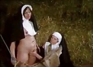 Two nasty nuns take part in a passionate bestiality session