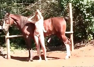 Exhausted blonde zoophile is ready to do whatever to please a horse