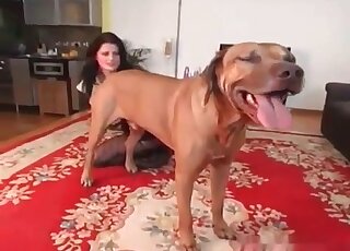 Mature shows affection to her dog and wants to have its cock in pussy