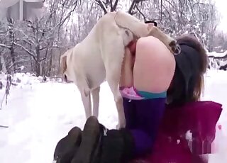 Wintertime fuck movie showing a pasty chick that loves sexy dogs